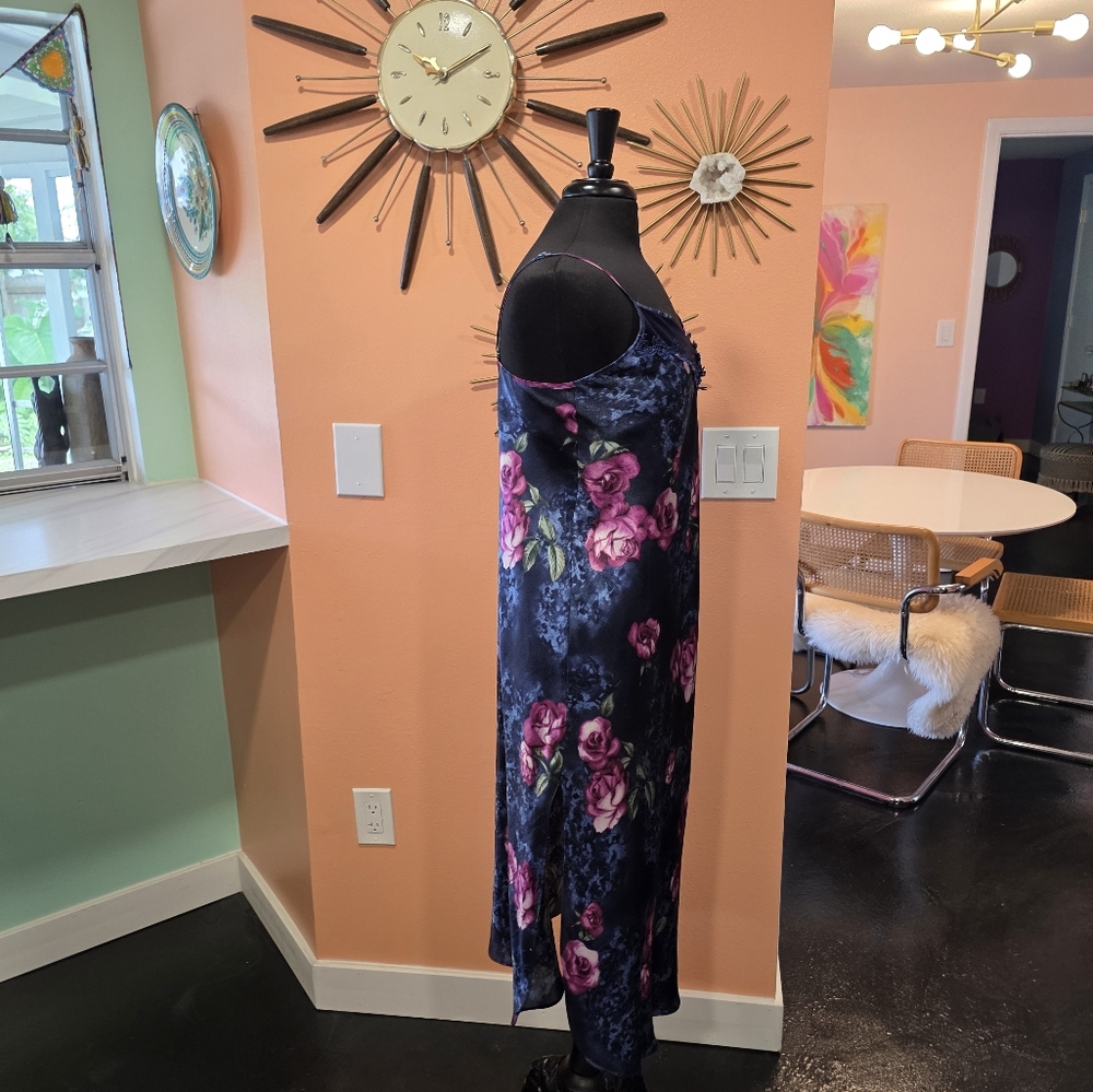 Vintage Whimsigoth Y2K Floral Satin Slip Dress Secret Treasures Blue & Pink - Picture 9 of 16